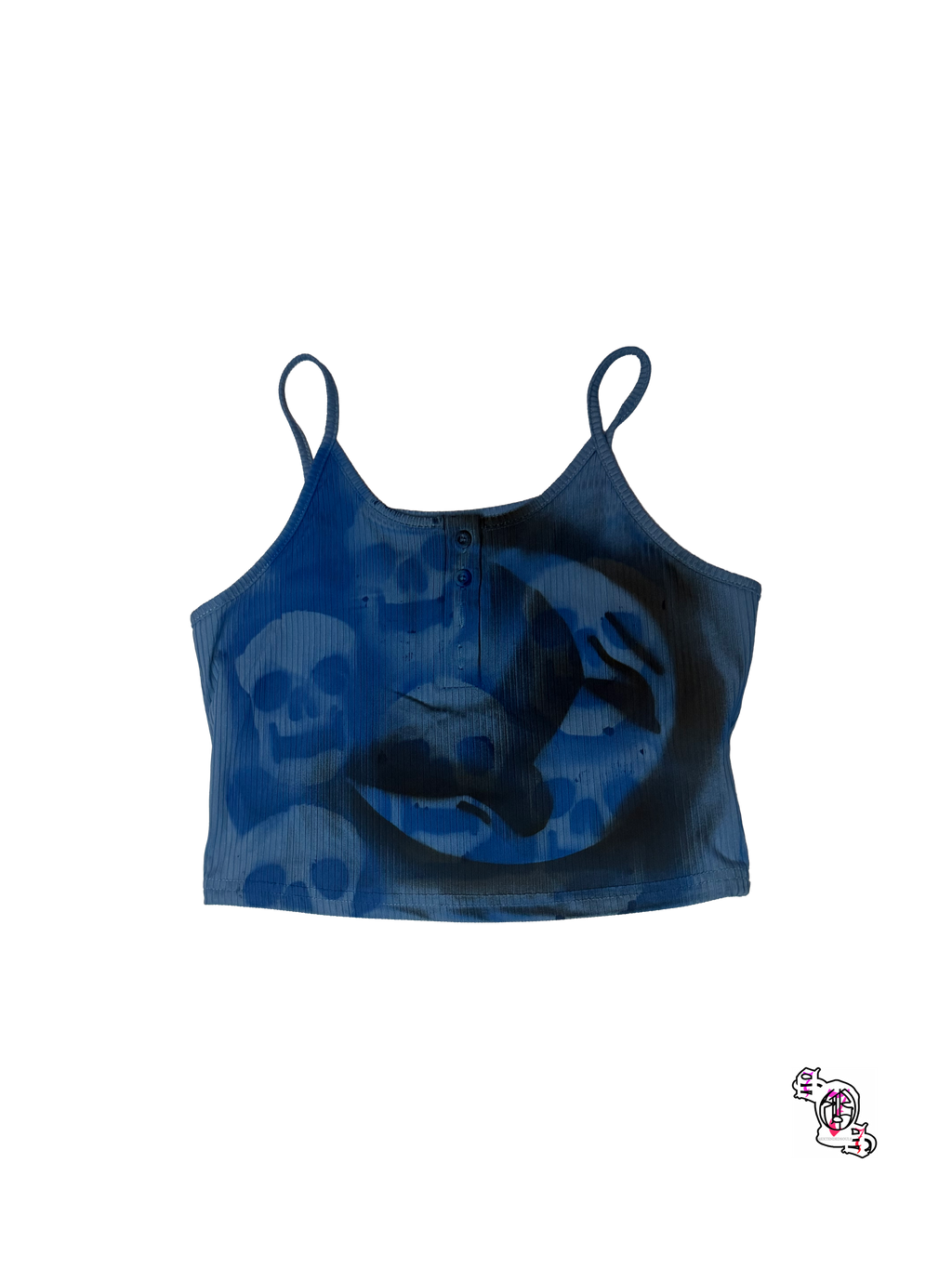 "SOS Stop Self Medication Night" Blue Zolique Button Front Camisole