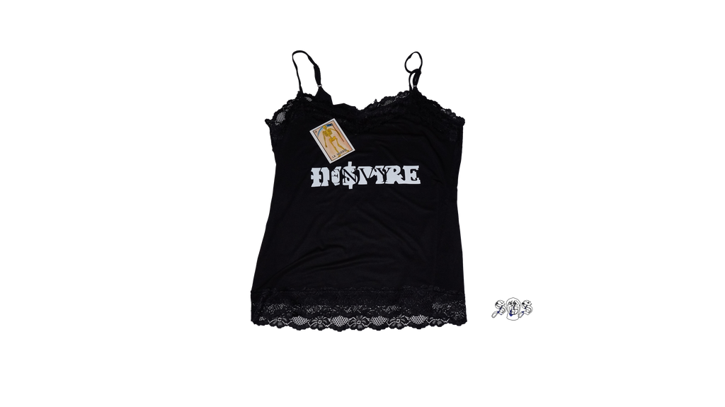 Black "Inspire Envy" Kate Kasin Adjustable Spaghetti Strap Lace Trim Cami Tunic Tank Top