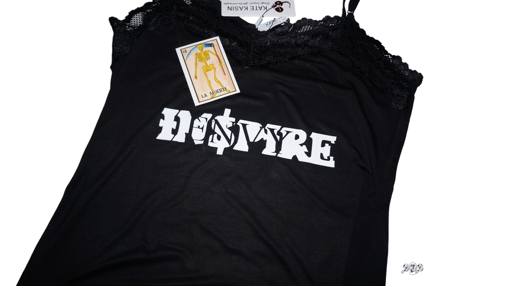 Black "Inspire Envy" Kate Kasin Adjustable Spaghetti Strap Lace Trim Cami Tunic Tank Top