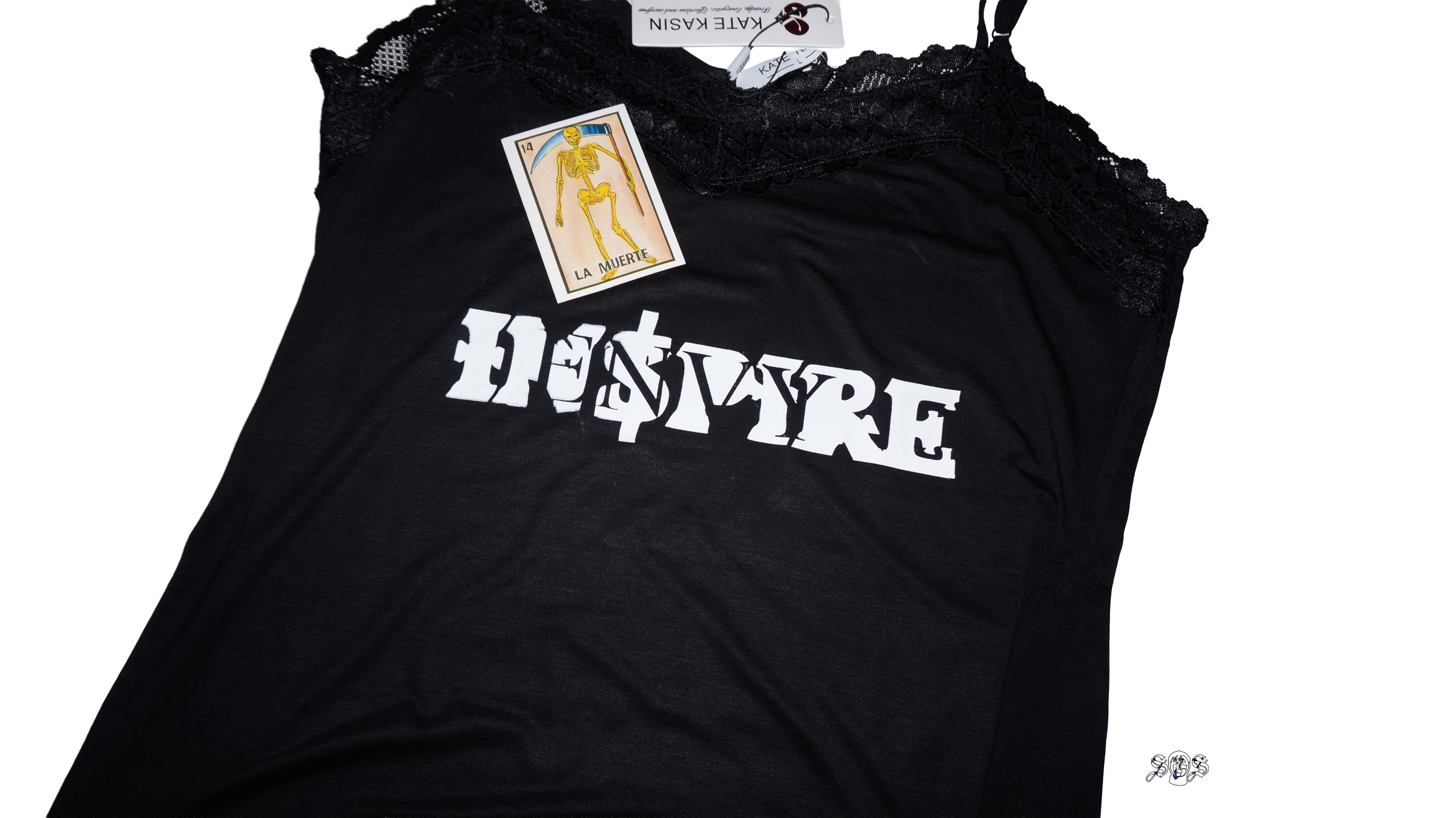 Black "Inspire Envy" Kate Kasin Adjustable Spaghetti Strap Lace Trim Cami Tunic Tank Top