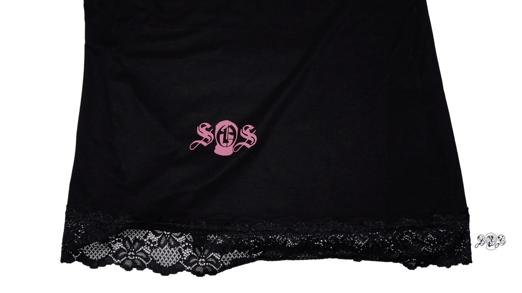 Black "Inspire Envy" Kate Kasin Adjustable Spaghetti Strap Lace Trim Cami Tunic Tank Top