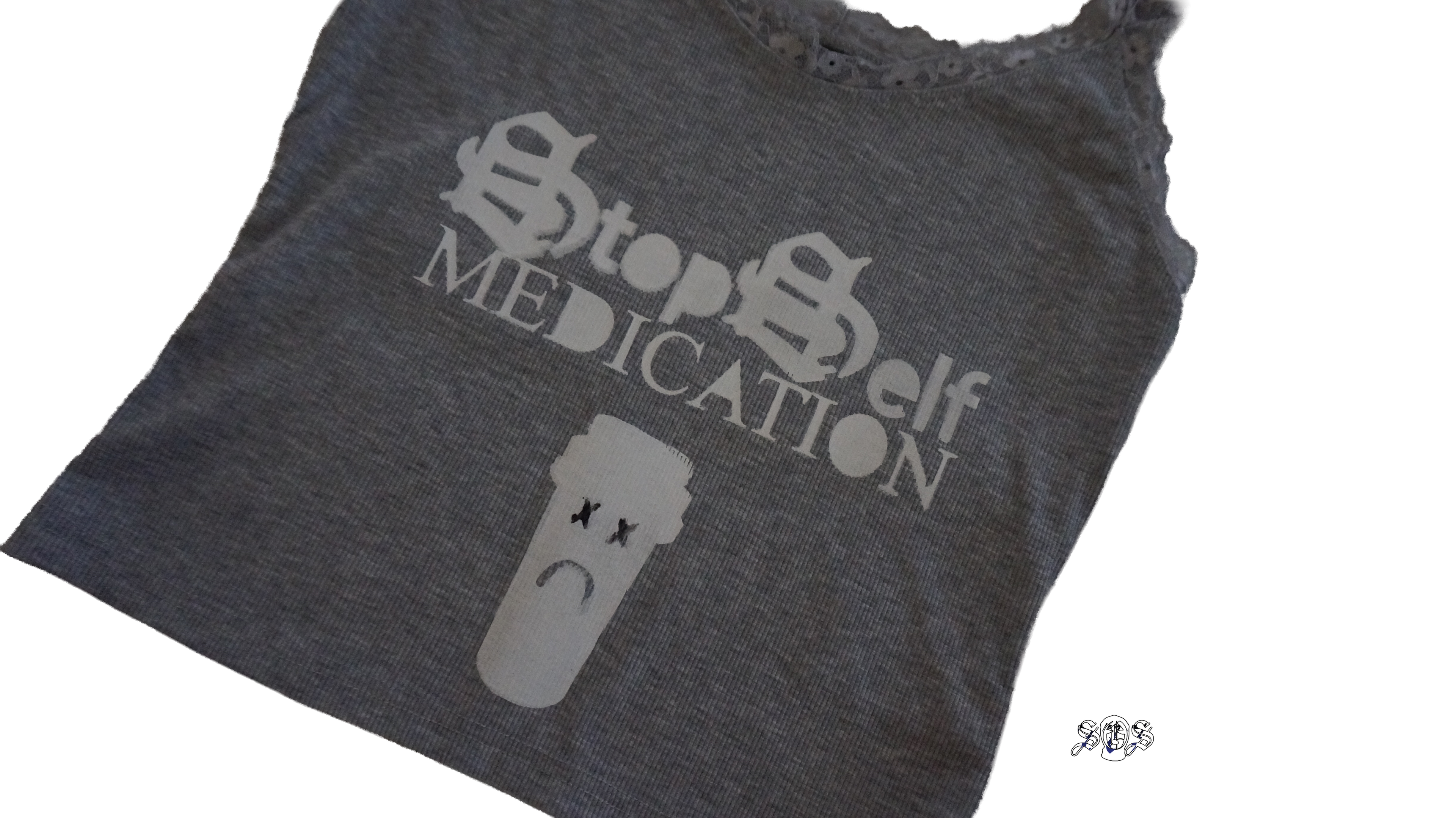 Gray "Stop Self Medication" SHEIN Essnce Summer Lace Trimmed Tight-Fitting Casual Vacation Knitted Tank Top