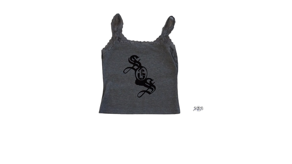 Gray "Stop Self Medication" SHEIN Essnce Summer Lace Trimmed Tight-Fitting Casual Vacation Knitted Tank Top