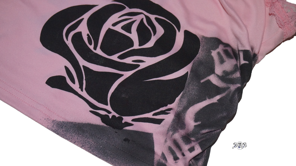 Pink "Concrete Roses" SHEIN MOD Women Casual Lace Ruffled Camisole Top Set