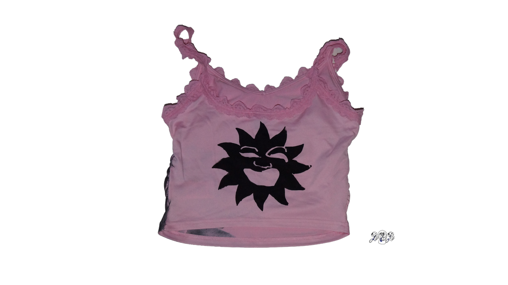 Pink "Concrete Roses" SHEIN MOD Women Casual Lace Ruffled Camisole Top Set