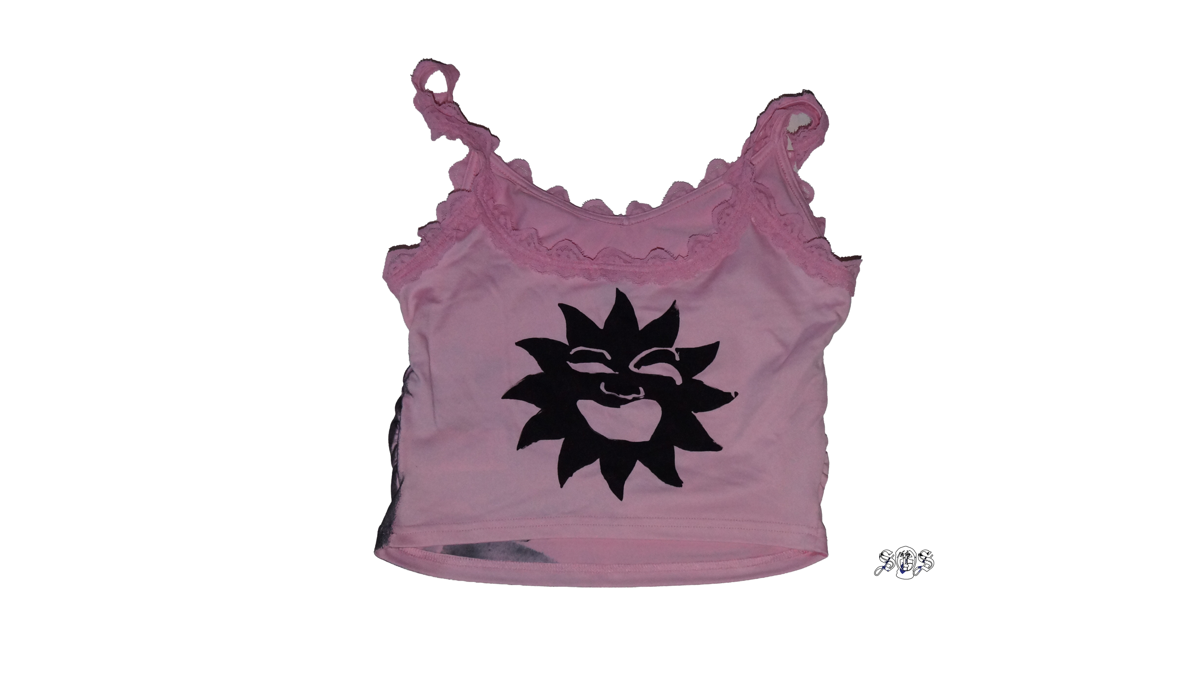 Pink "Concrete Roses" SHEIN MOD Women Casual Lace Ruffled Camisole Top Set