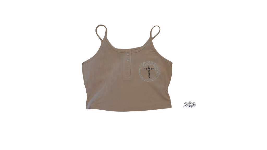 Peach "Jaguar Ouroboros" VaVaBold Casual Versatile Button Front Camisole