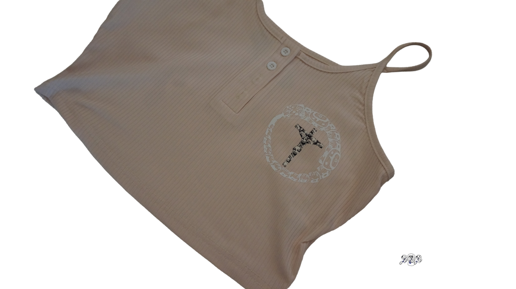 Peach "Jaguar Ouroboros" VaVaBold Casual Versatile Button Front Camisole