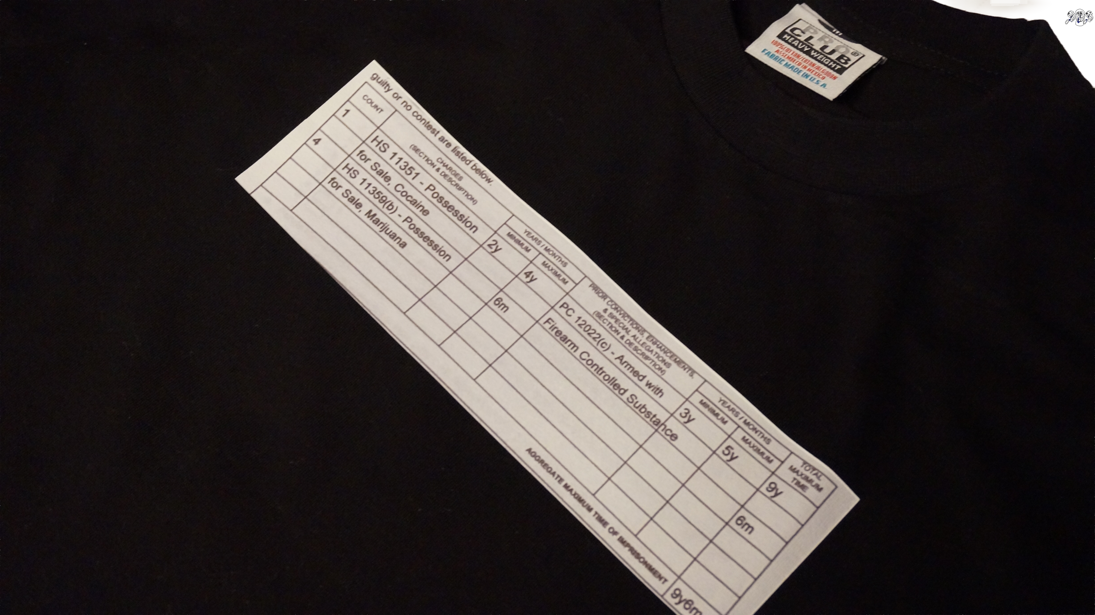 "charges" Black Pro Club Heavyweight T-Shirt