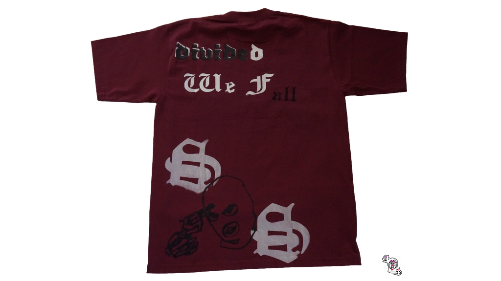 "Divided We Fall" Maroon Pro Club Heavyweight T-Shirt