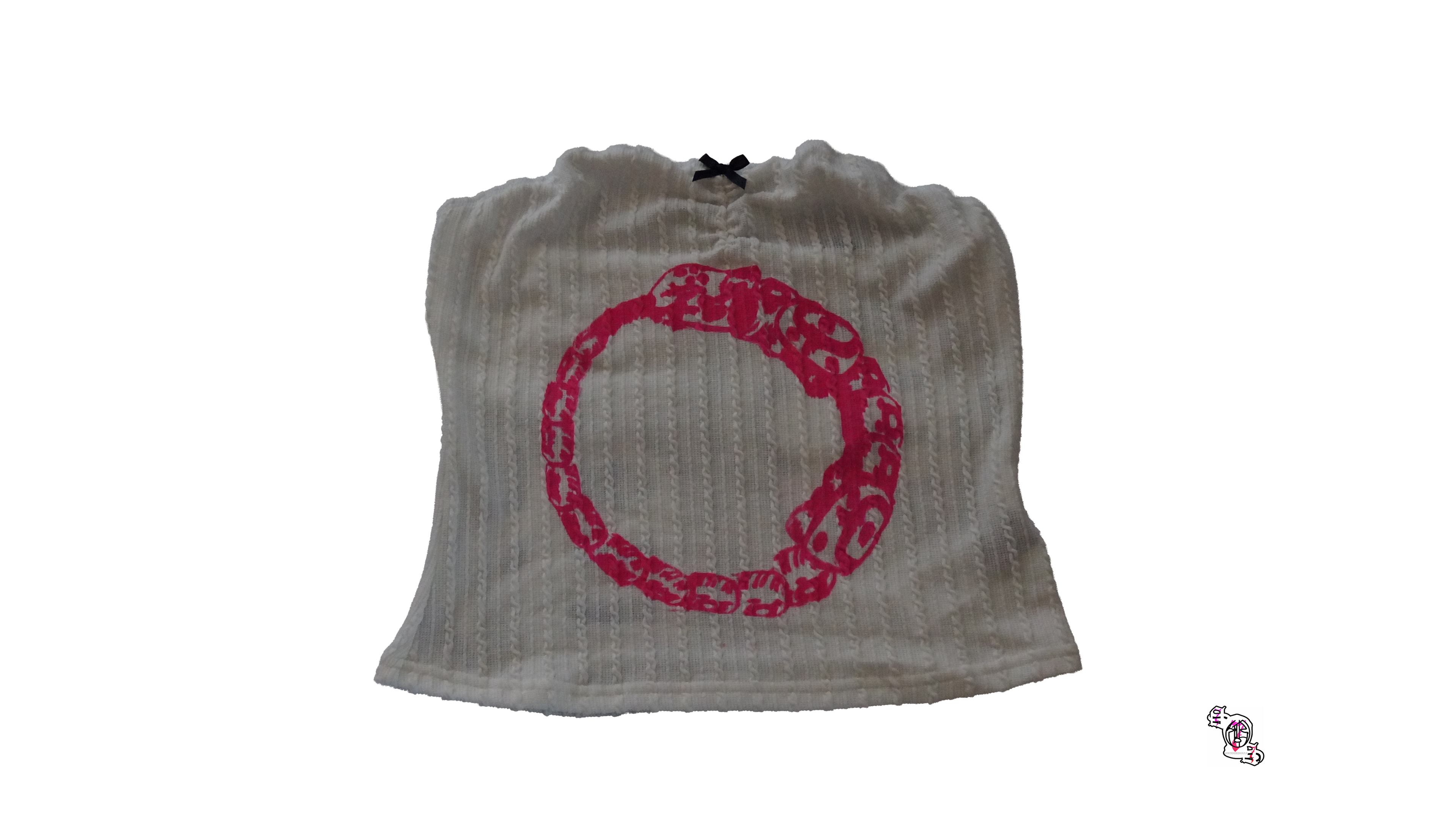 "SOS Ouroboros" White SHEIN MOD Bow Front Tube Cable Knit Top