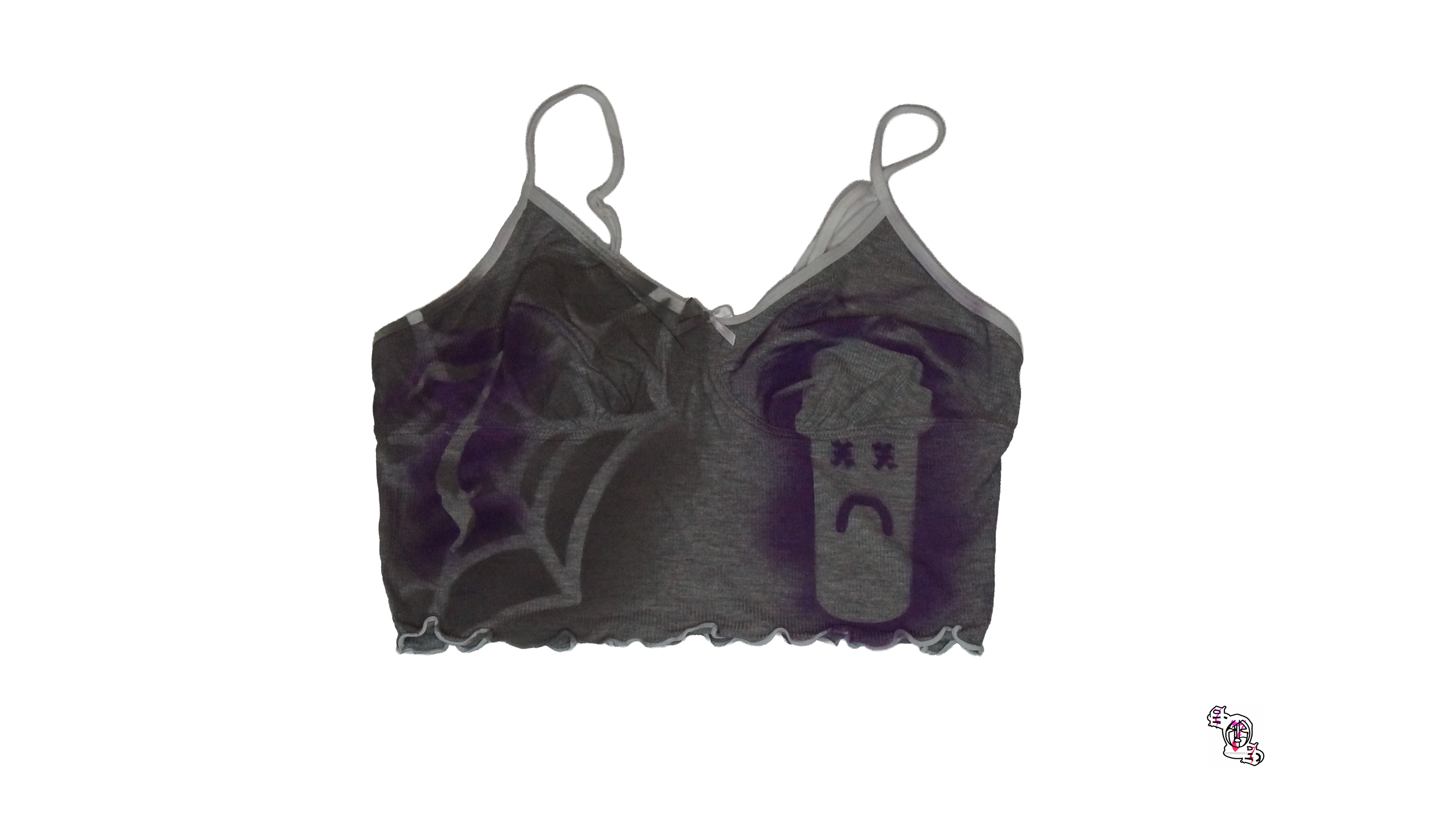 "Stop Self Medication Bottle" Grey Women Solid Color Ruffle Trim Bow Tie Camisole