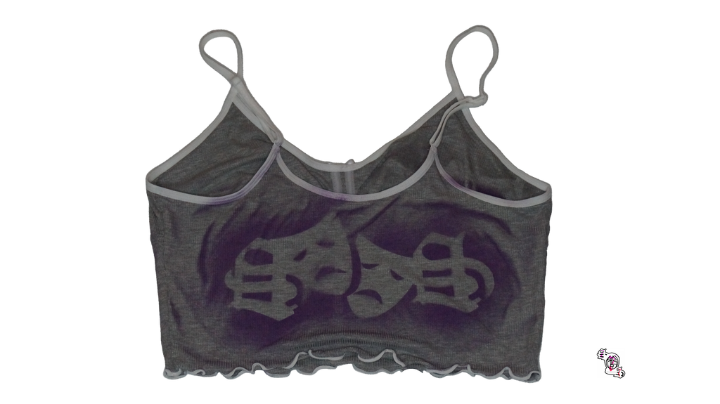 "Stop Self Medication Bottle" Grey Women Solid Color Ruffle Trim Bow Tie Camisole