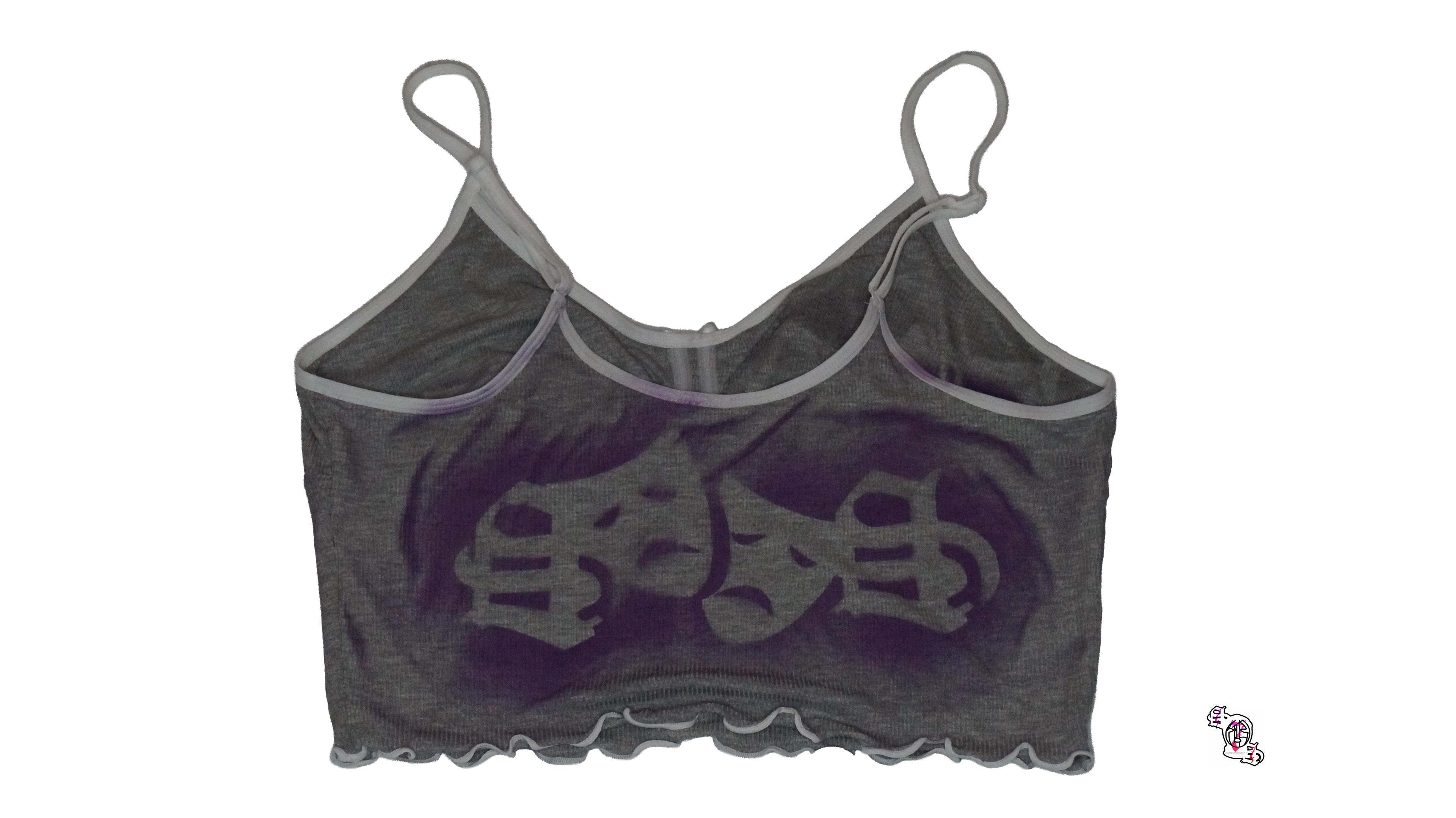 "Stop Self Medication Bottle" Grey Women Solid Color Ruffle Trim Bow Tie Camisole