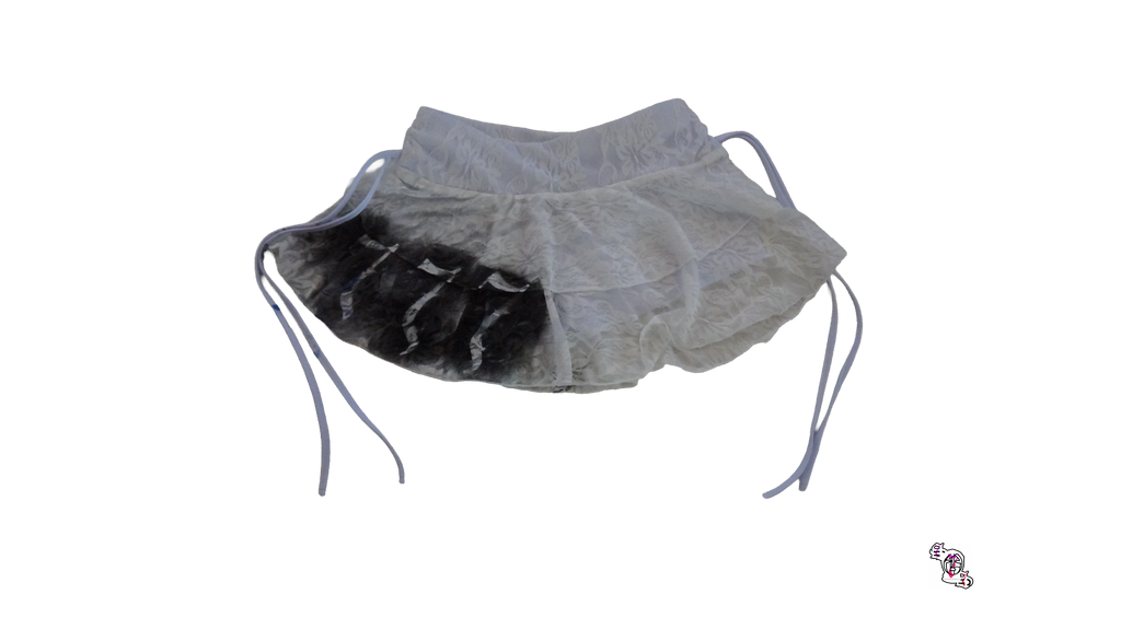 "SOS Pill bottle" White SHEIN MOD Casual Low Waist Drawstring Cute Bow Lace Fabric Double Layer Cake Skirt