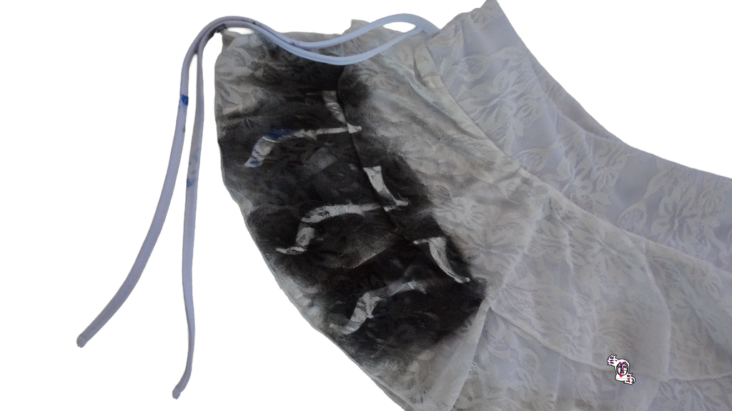 "SOS Pill bottle" White SHEIN MOD Casual Low Waist Drawstring Cute Bow Lace Fabric Double Layer Cake Skirt
