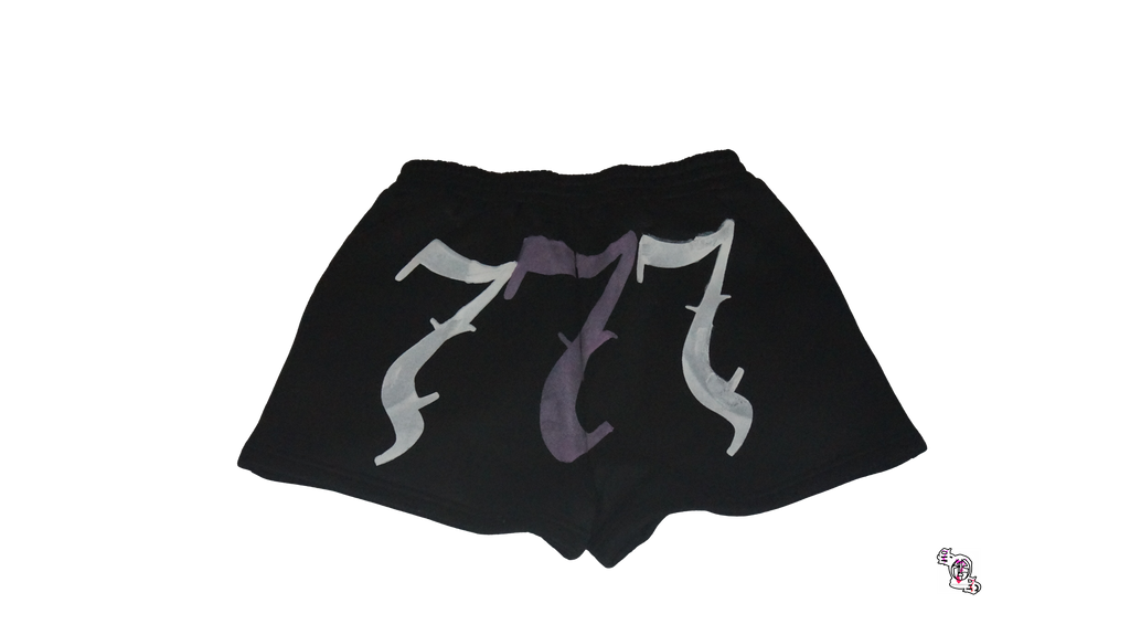"777" Black Elamini Solid Elastic Waist Track Shorts