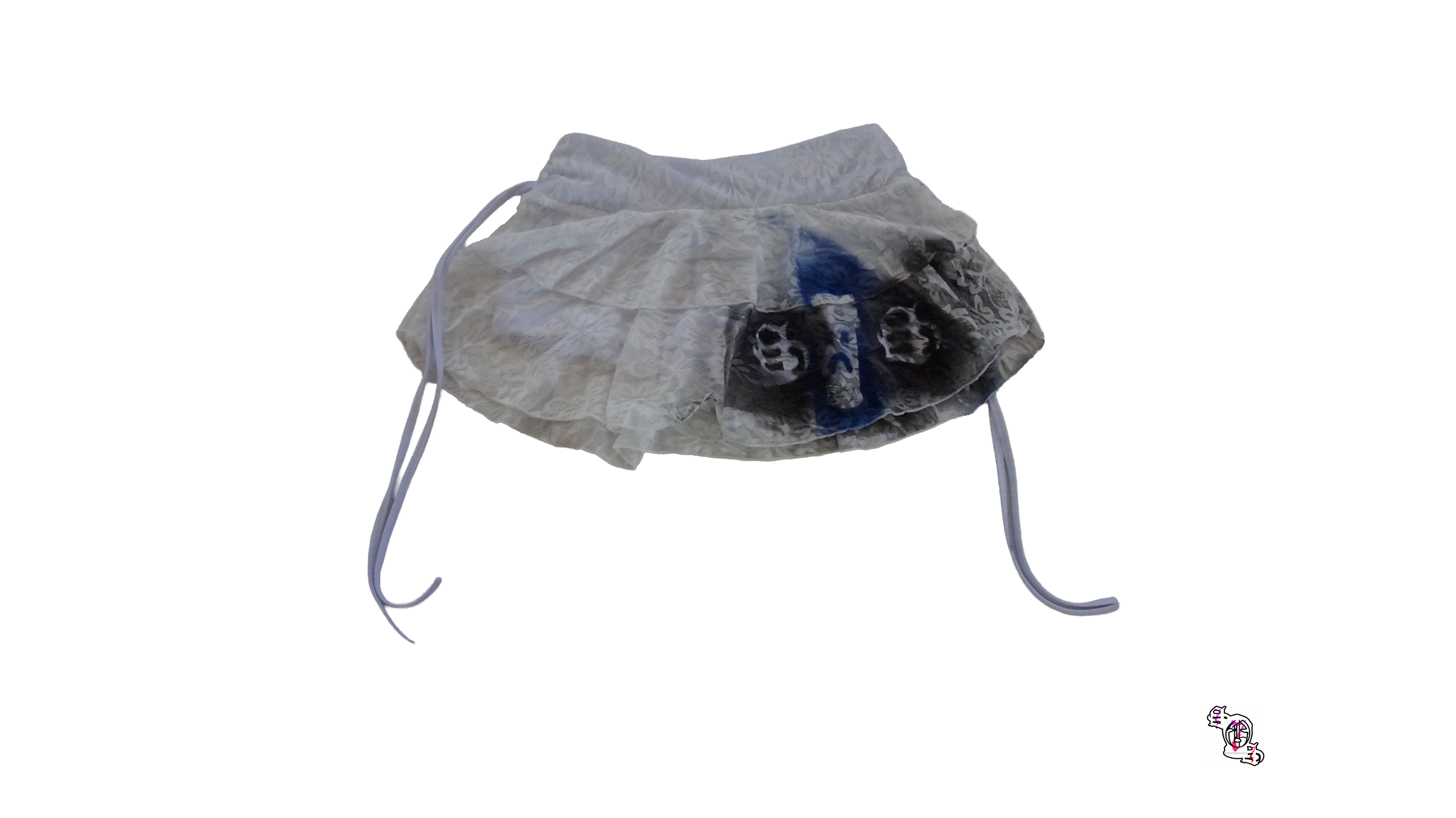 "SOS Pill bottle" White SHEIN MOD Casual Low Waist Drawstring Cute Bow Lace Fabric Double Layer Cake Skirt