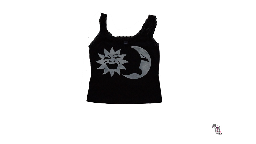 "Beautiful Struggles Sun and Moon" Black SHEIN Essnce Summer Lace Trimmed Tight-Fitting Casual Vacation Knitted Tank Top