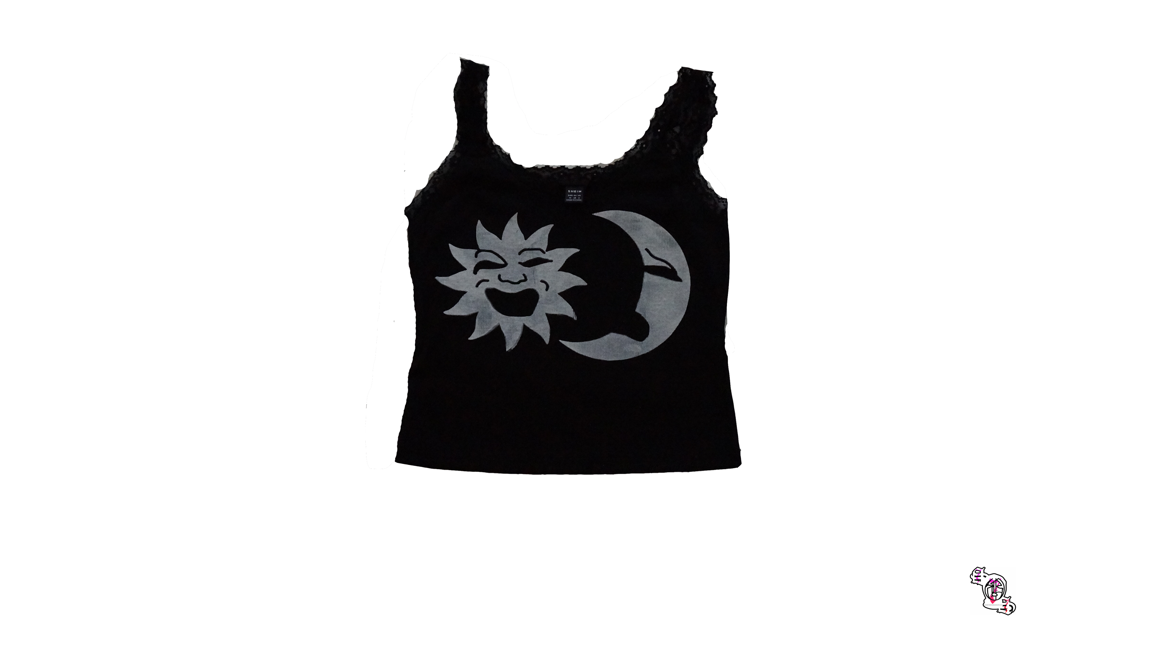 "Beautiful Struggles Sun and Moon" Black SHEIN Essnce Summer Lace Trimmed Tight-Fitting Casual Vacation Knitted Tank Top