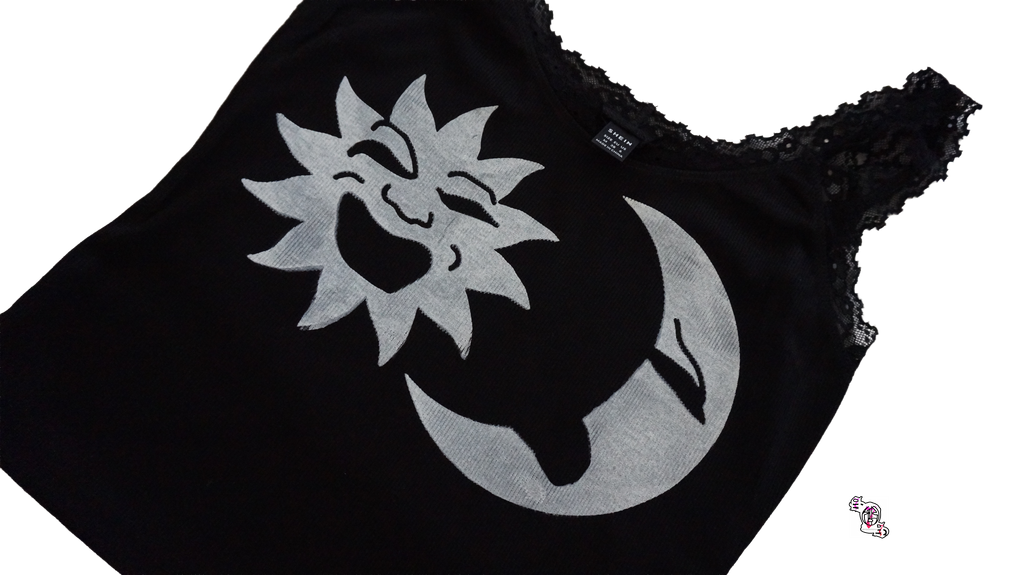 "Beautiful Struggles Sun and Moon" Black SHEIN Essnce Summer Lace Trimmed Tight-Fitting Casual Vacation Knitted Tank Top