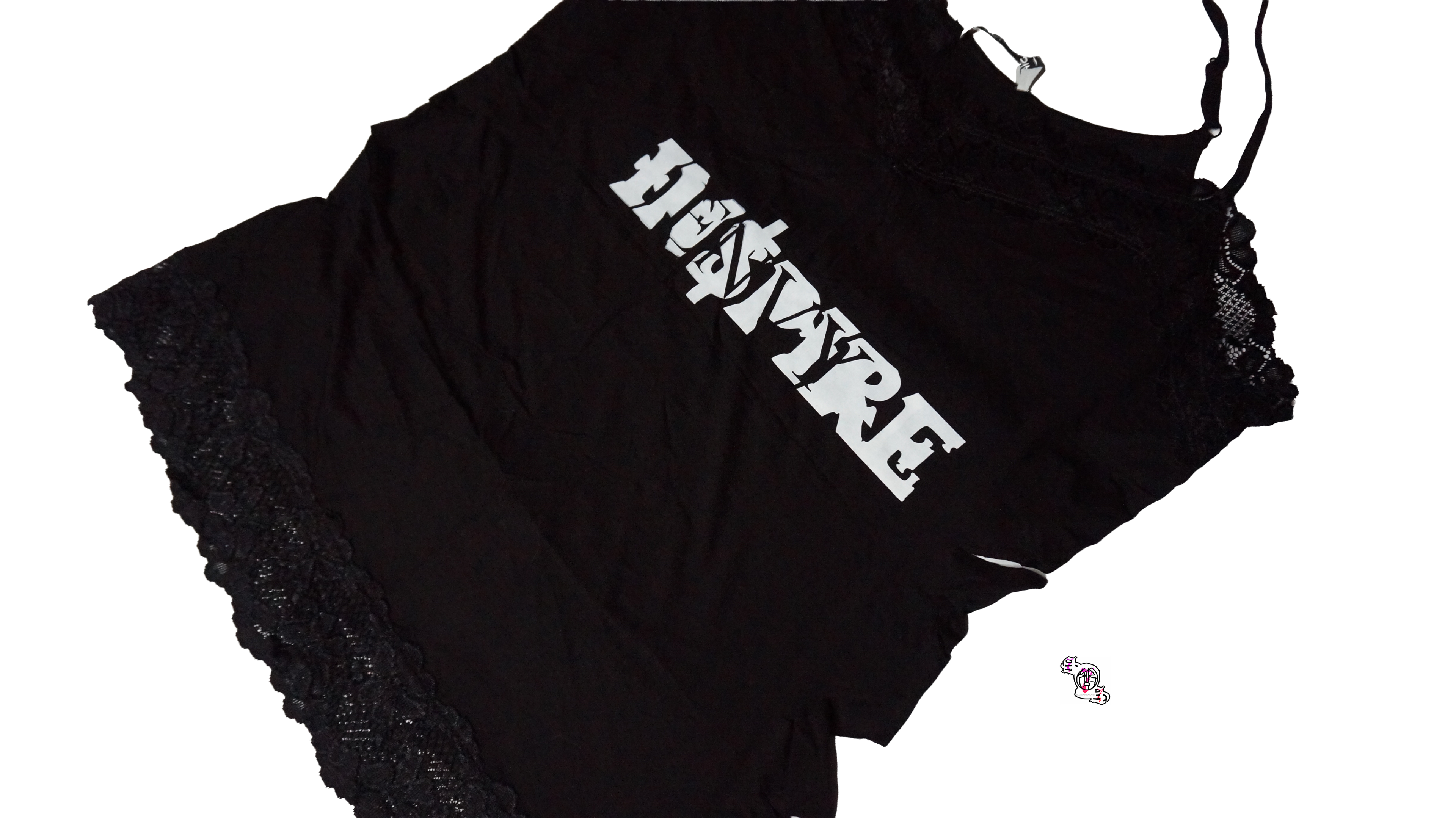 "Inspire Envy" Black Kate Kasin Adjustable Spaghetti Strap Lace Trim Cami Tunic Tank Top