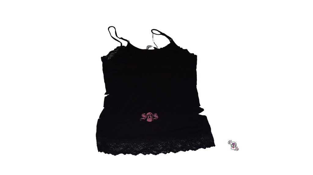 "Inspire Envy" Black Kate Kasin Adjustable Spaghetti Strap Lace Trim Cami Tunic Tank Top