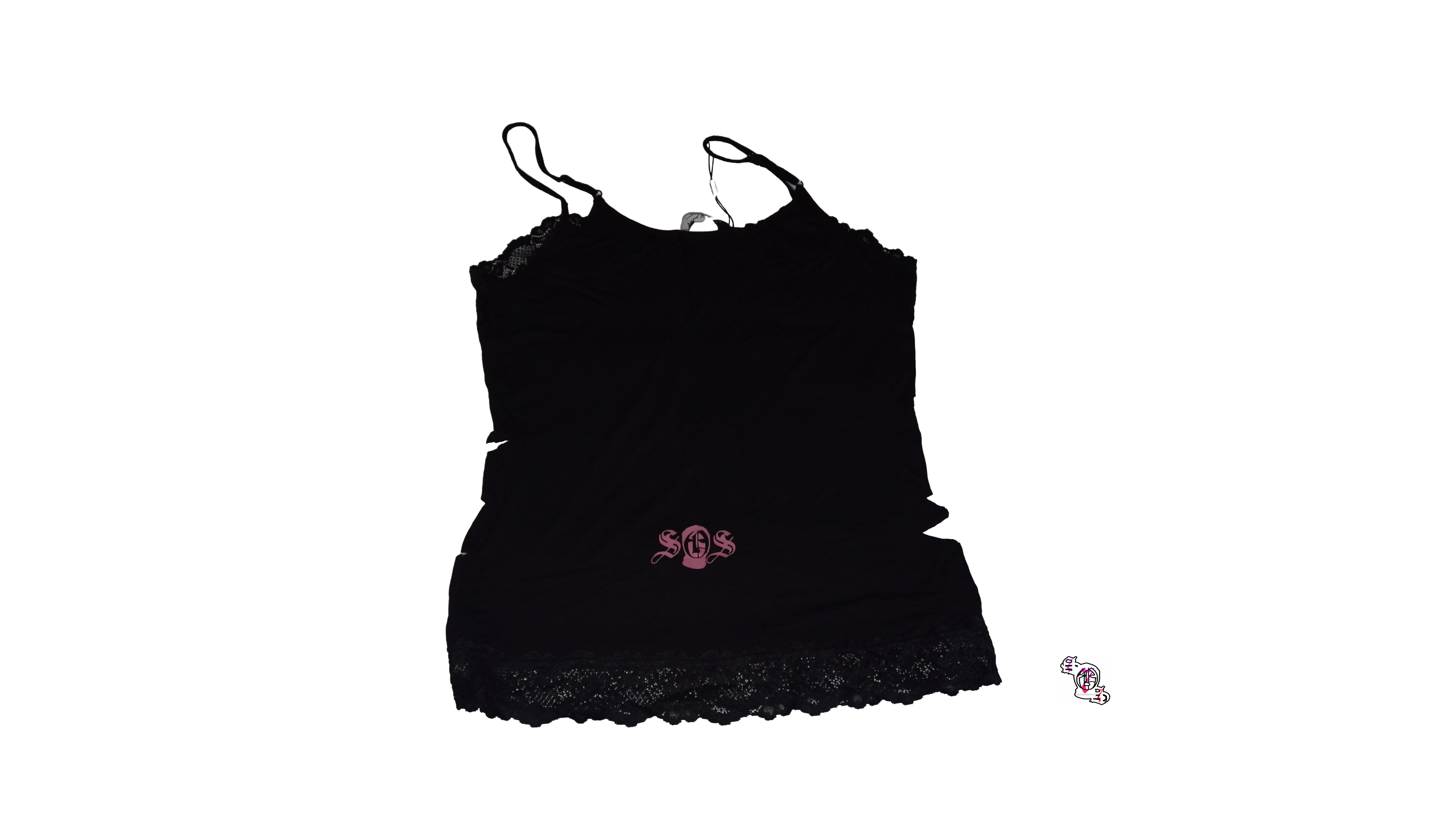 "Inspire Envy" Black Kate Kasin Adjustable Spaghetti Strap Lace Trim Cami Tunic Tank Top