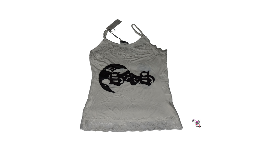 "Born Broke Die Rich" White Kate Kasin Lace Camisole Tank Top