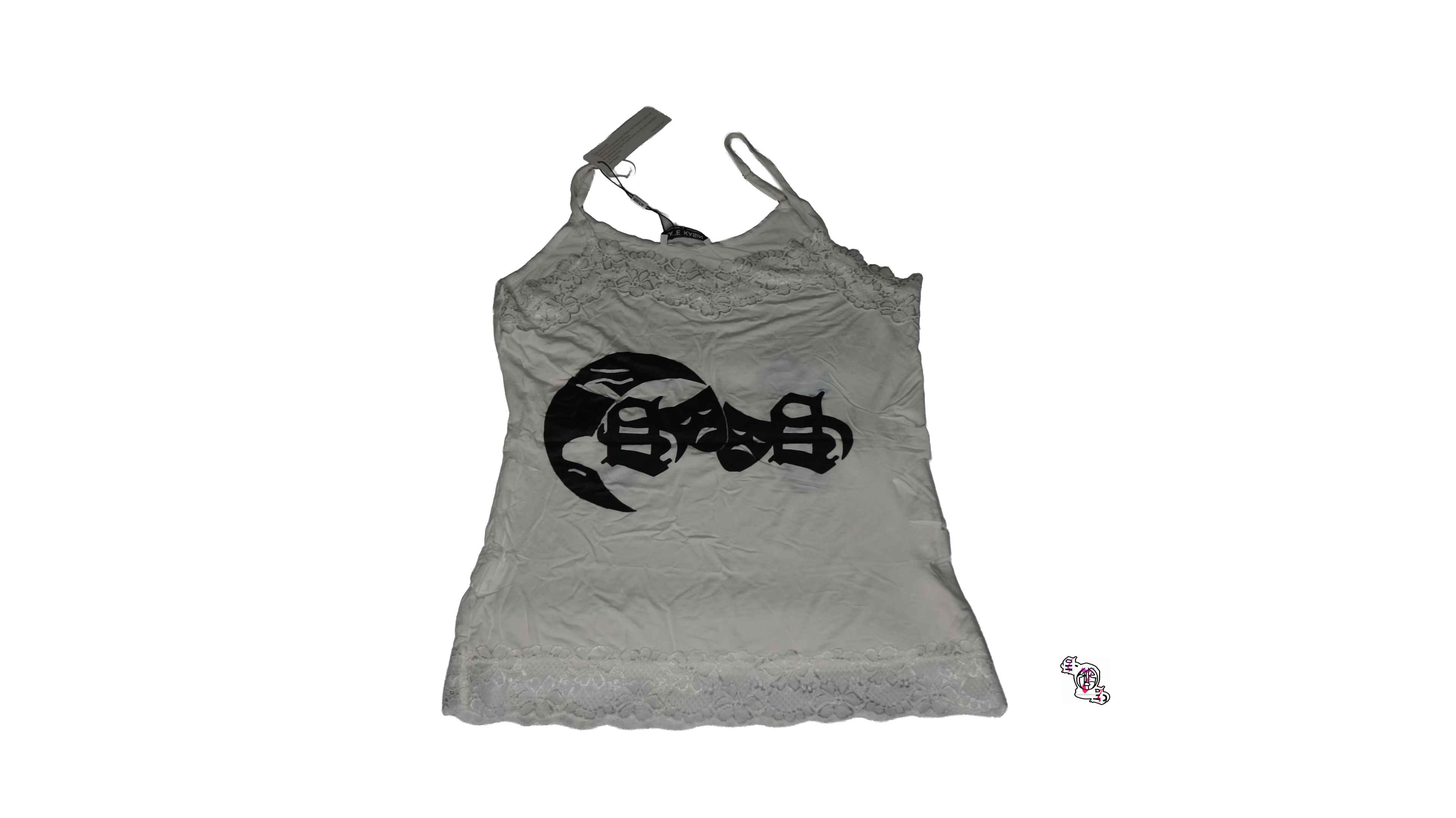 "Born Broke Die Rich" White Kate Kasin Lace Camisole Tank Top