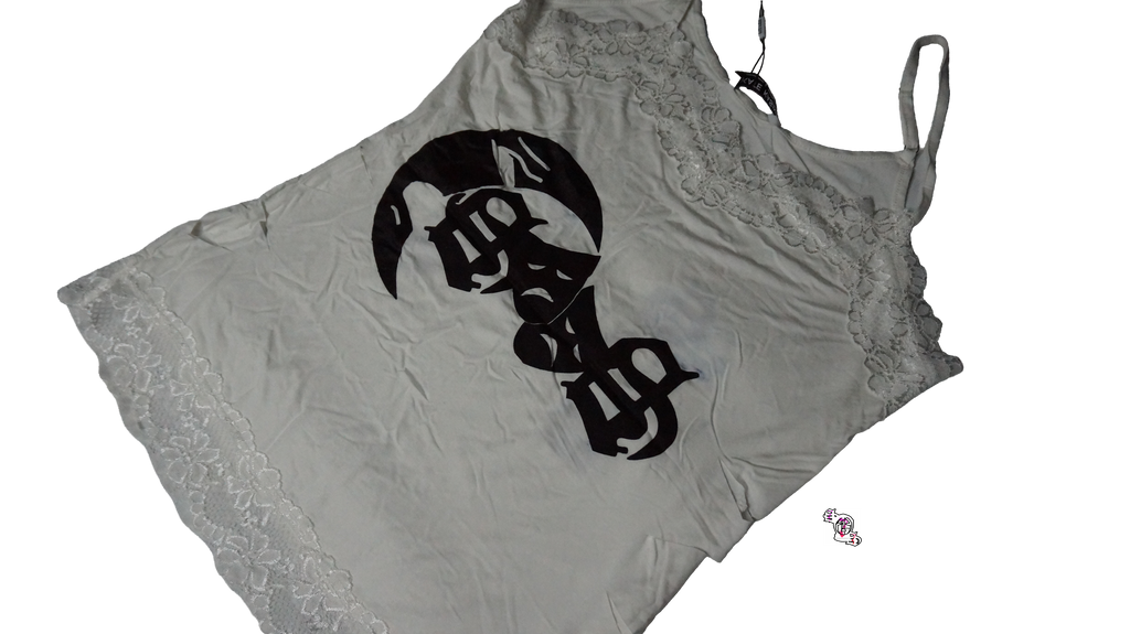 "Born Broke Die Rich" White Kate Kasin Lace Camisole Tank Top