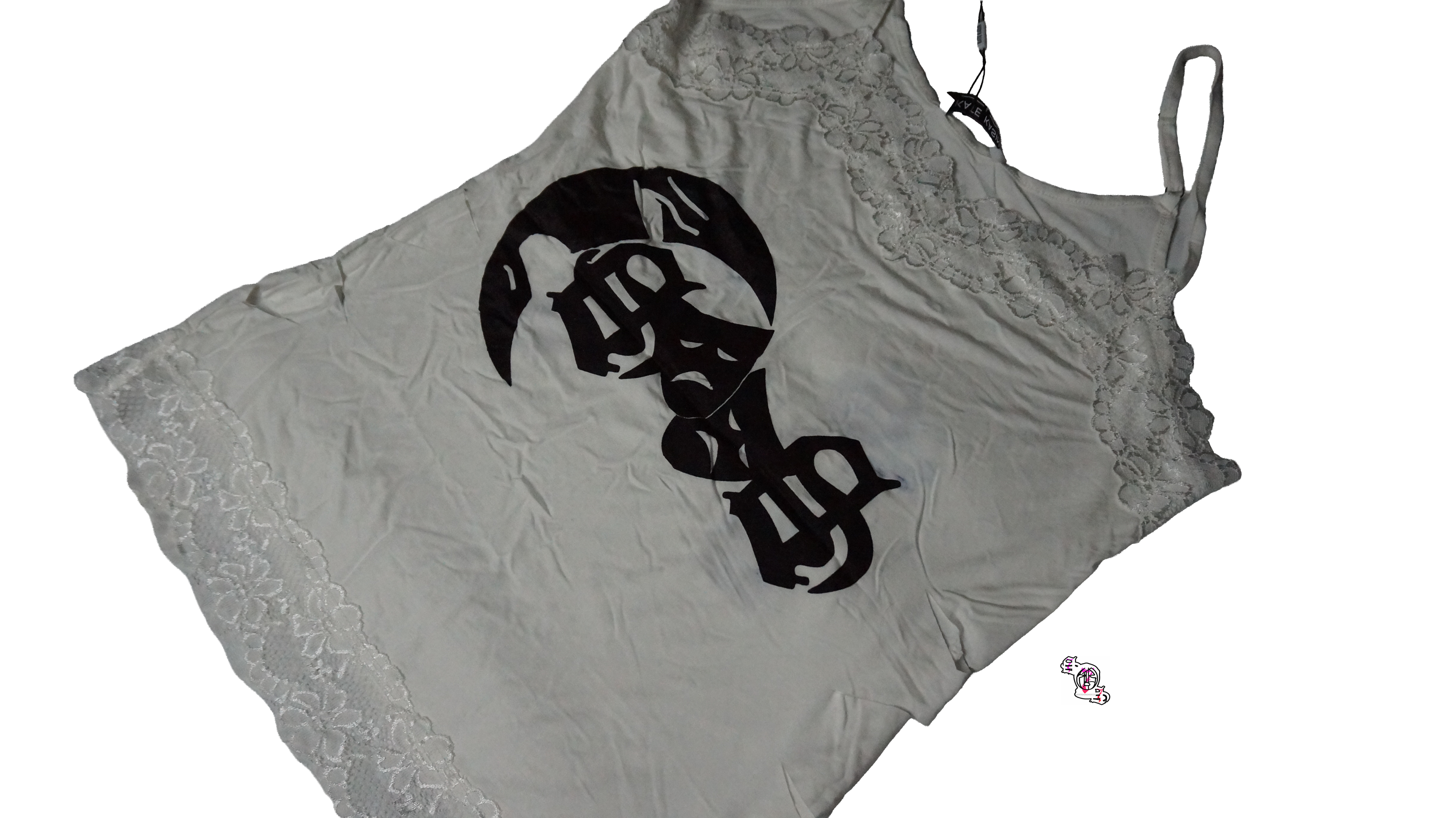 "Born Broke Die Rich" White Kate Kasin Lace Camisole Tank Top