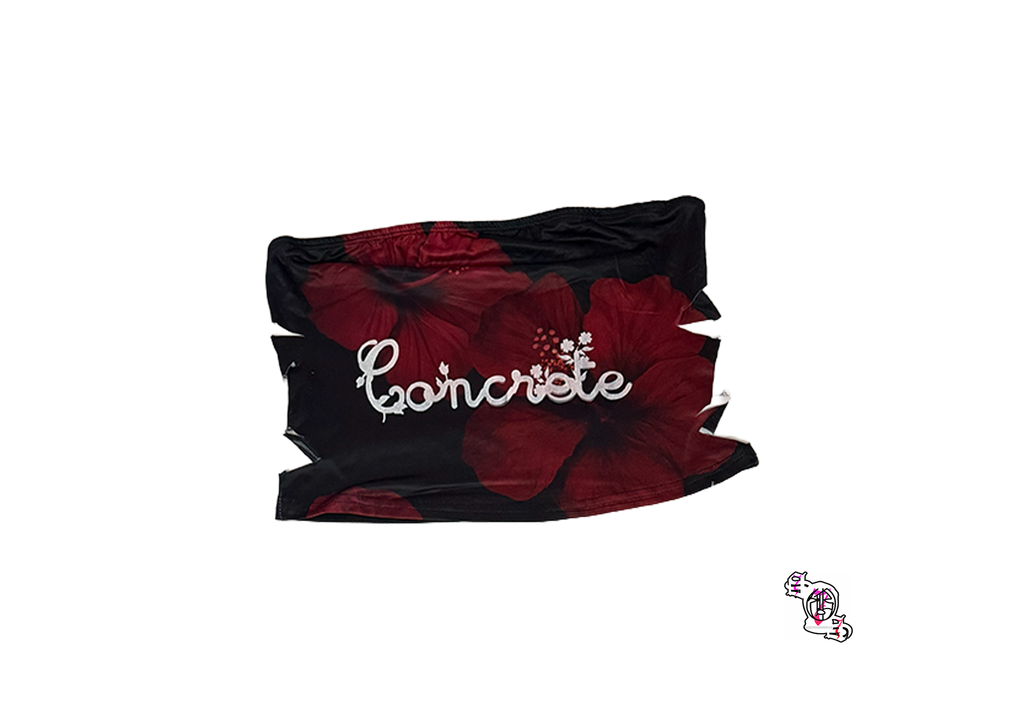 "Concrete Flowers" Aloruh Women's Casual Vacation Bandeau Crop Top, Red Floral Print