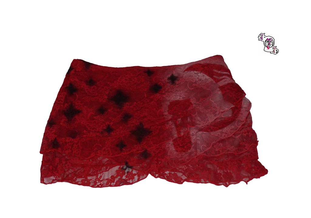 "Beautiful Struggles" Red Swim Mod Women's Elegant Lace Double-Layer Ruffle Hollow-Out Semi-Skirt Camisole