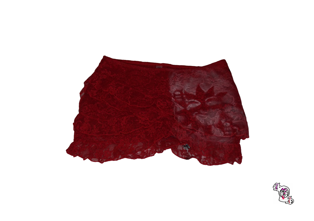 "Beautiful Struggles" Red Swim Mod Women's Elegant Lace Double-Layer Ruffle Hollow-Out Semi-Skirt Camisole