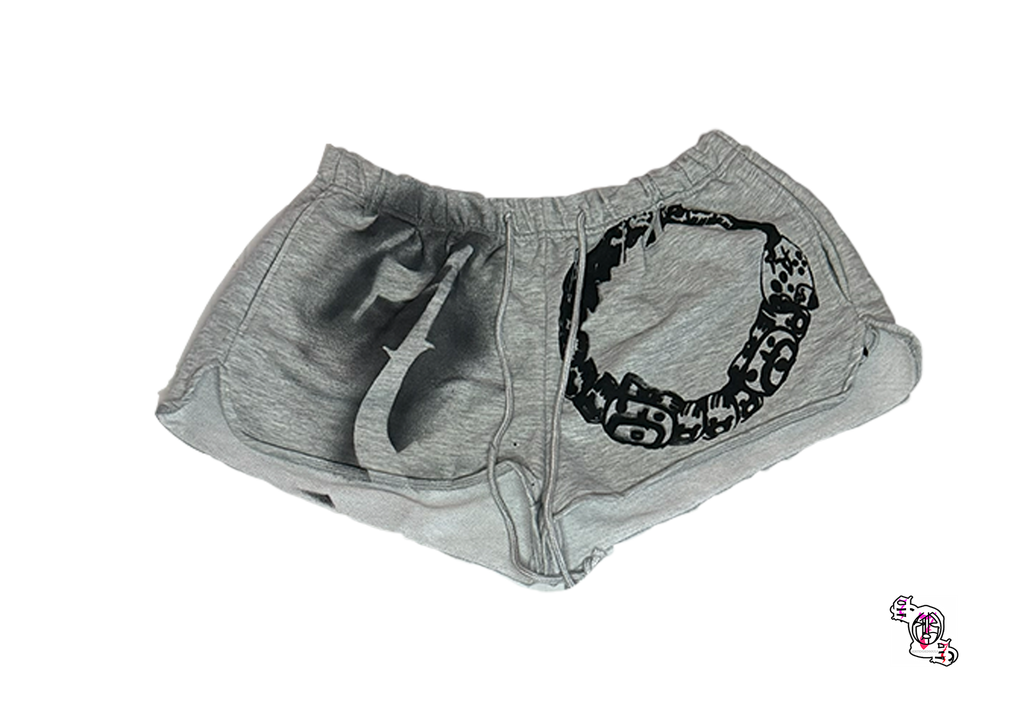 "SOS Ouroborus" Grey SHEIN EZwear Women Casual Drawstring Elastic Waist Super Low Rise Shorts