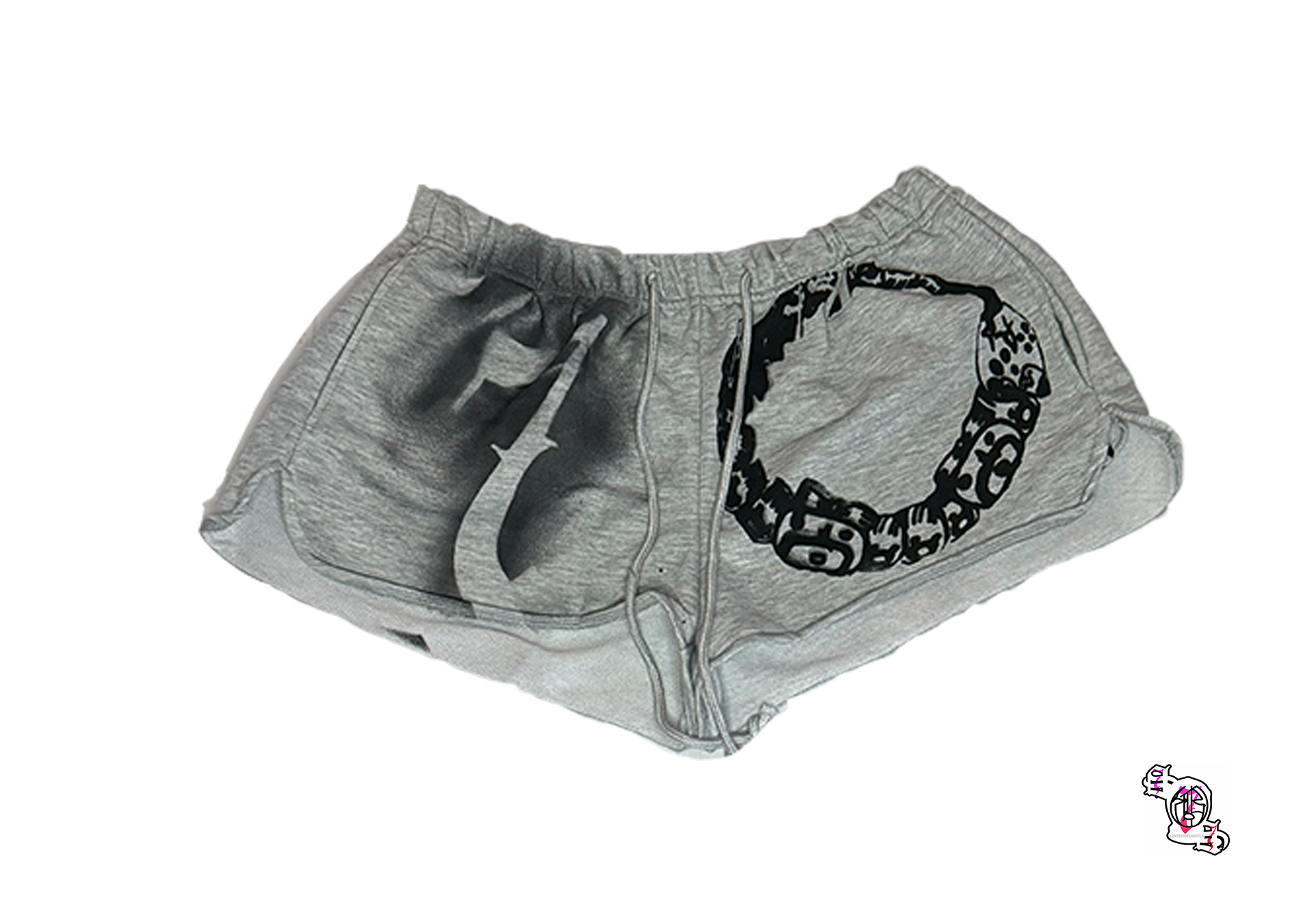 "SOS Ouroborus" Grey SHEIN EZwear Women Casual Drawstring Elastic Waist Super Low Rise Shorts
