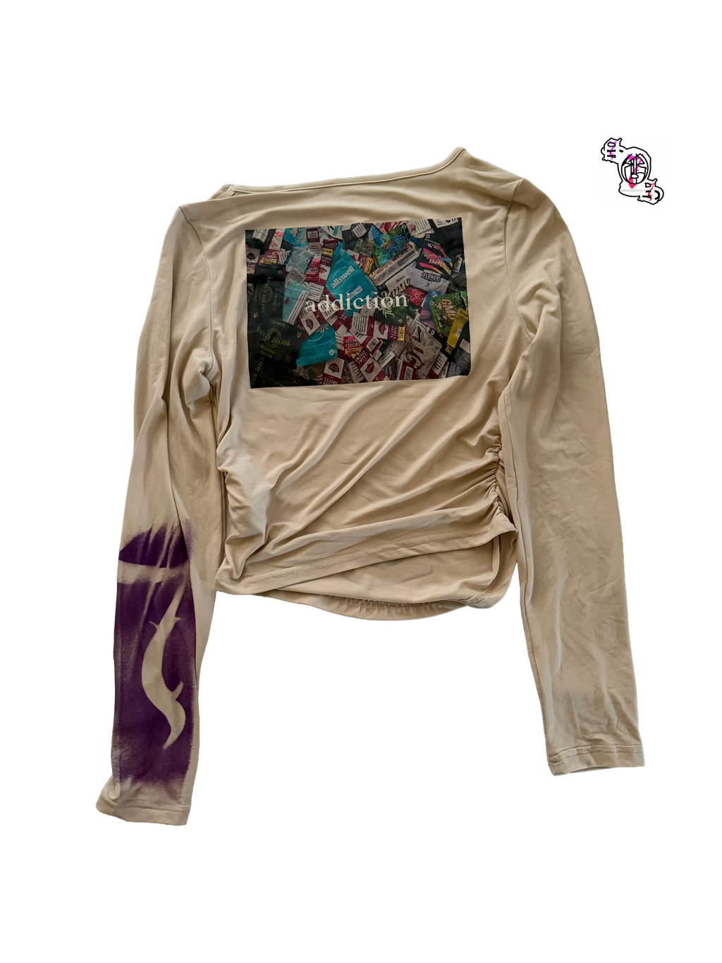 "SOS Addiction" Beige SHEIN Mod Women Pleated Casual Square Neck Long Sleeve T-Shirt