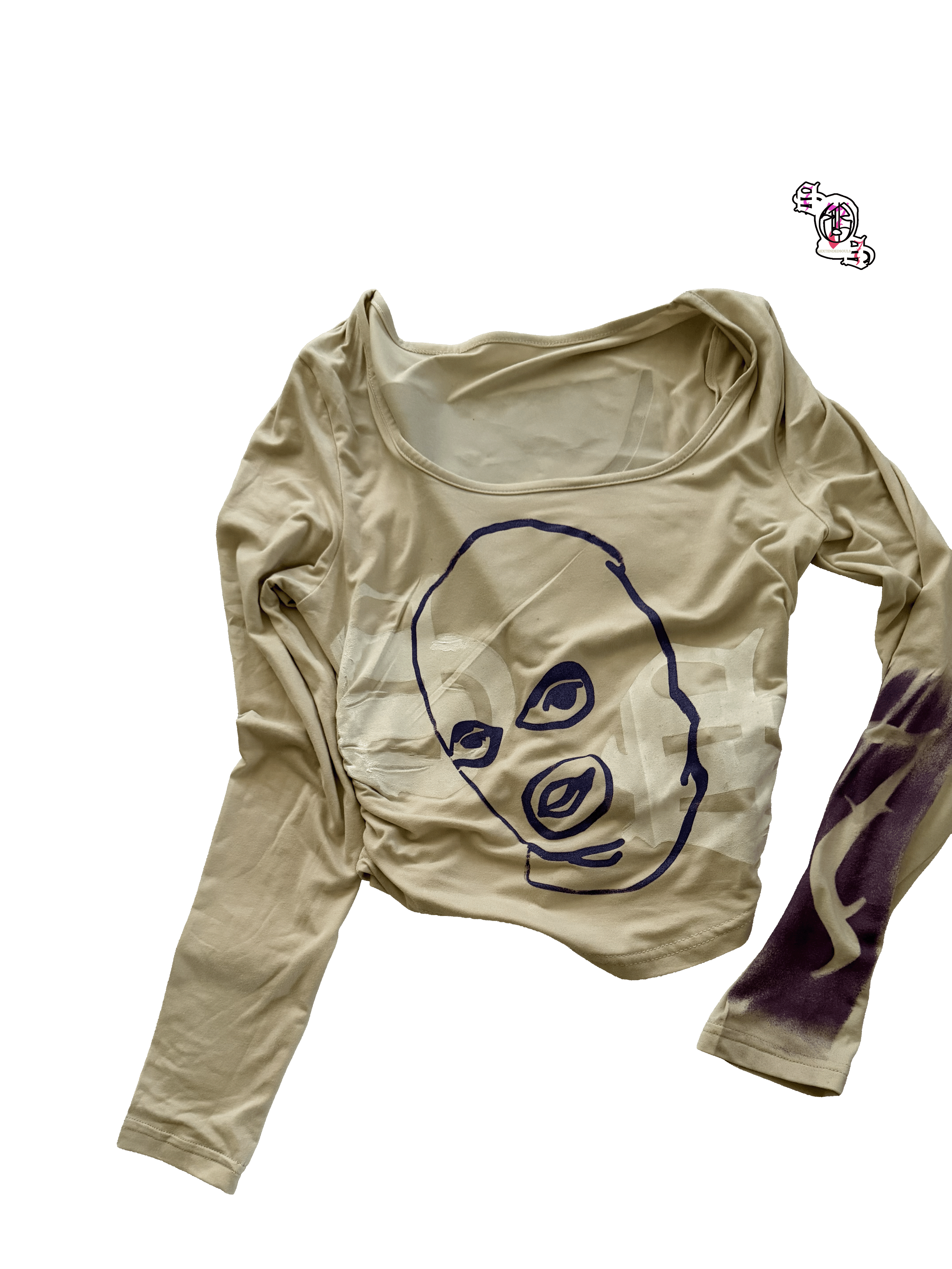 "SOS Addiction" Beige SHEIN Mod Women Pleated Casual Square Neck Long Sleeve T-Shirt