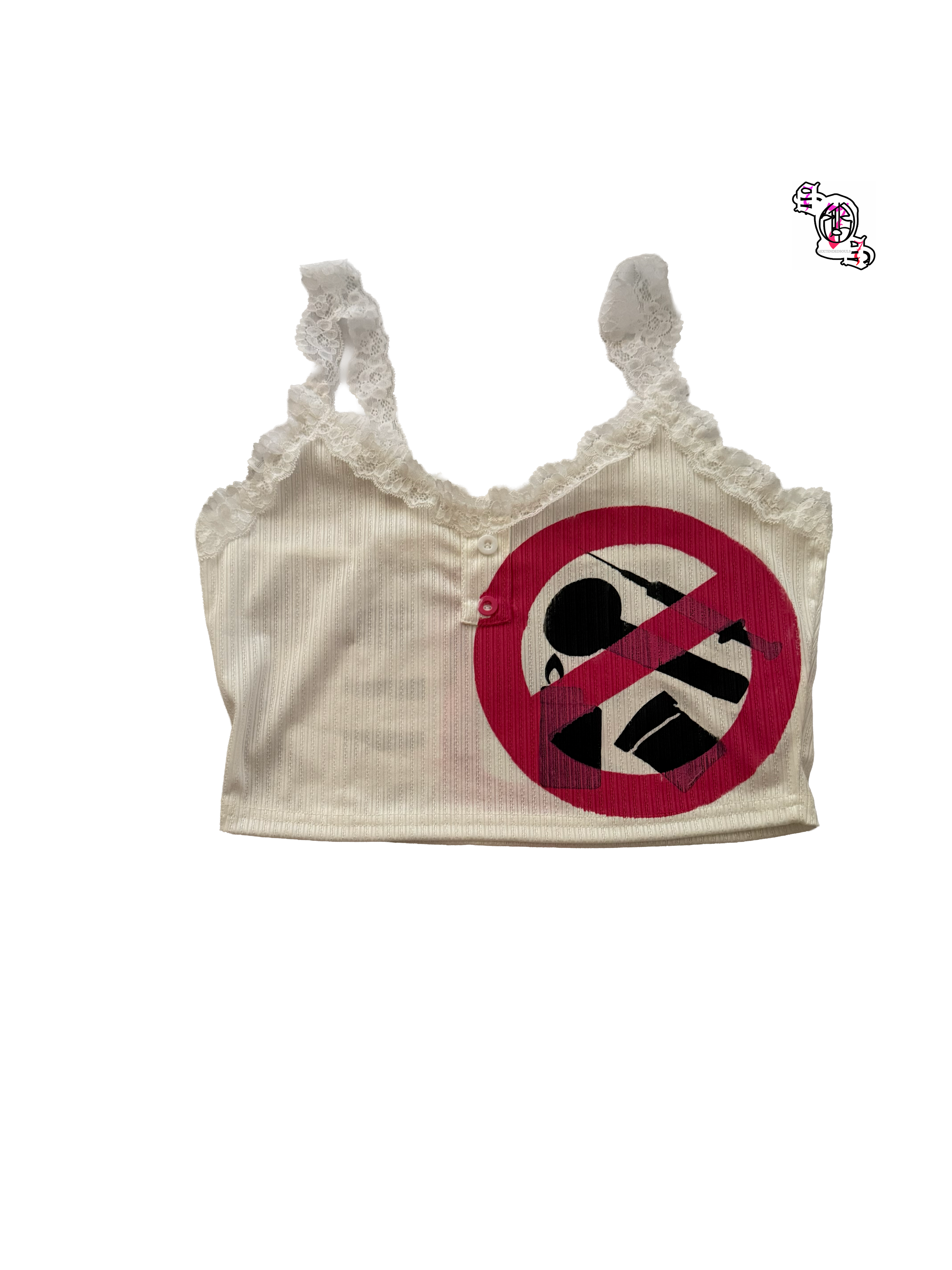 "SOS Stop Self Medication" White SHEIN Women Shell Trimmed Sleeveless Top