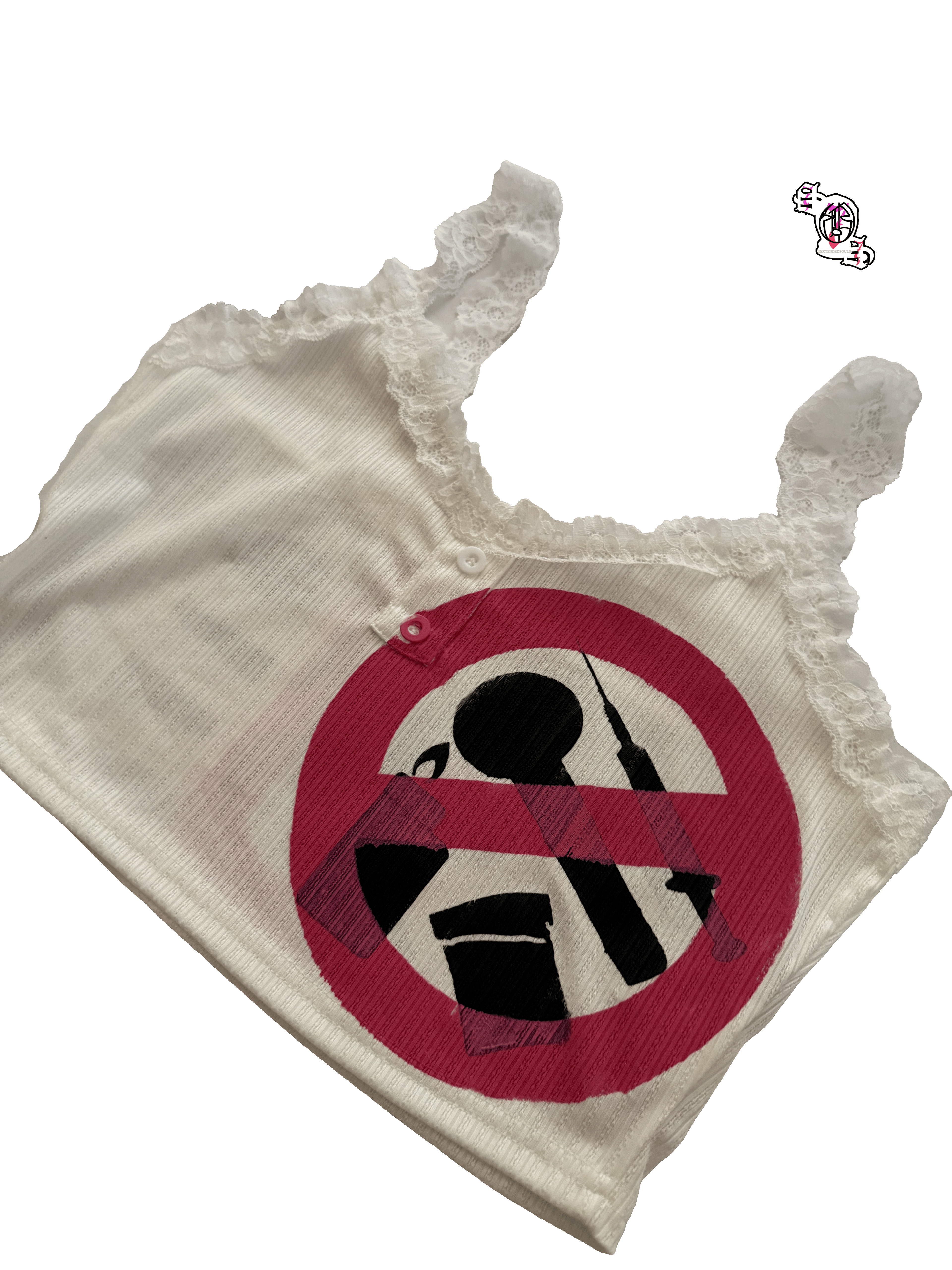 "SOS Stop Self Medication" White SHEIN Women Shell Trimmed Sleeveless Top