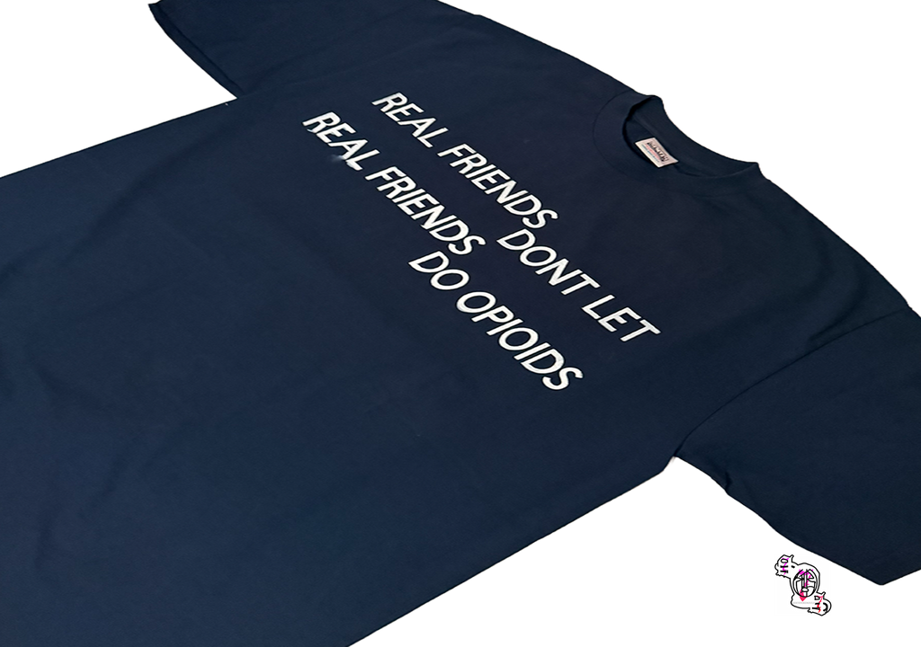 "Real Friends" Navy Pro Club Men's Heavyweight Cotton Short Sleeve Crew Neck T-Shirt