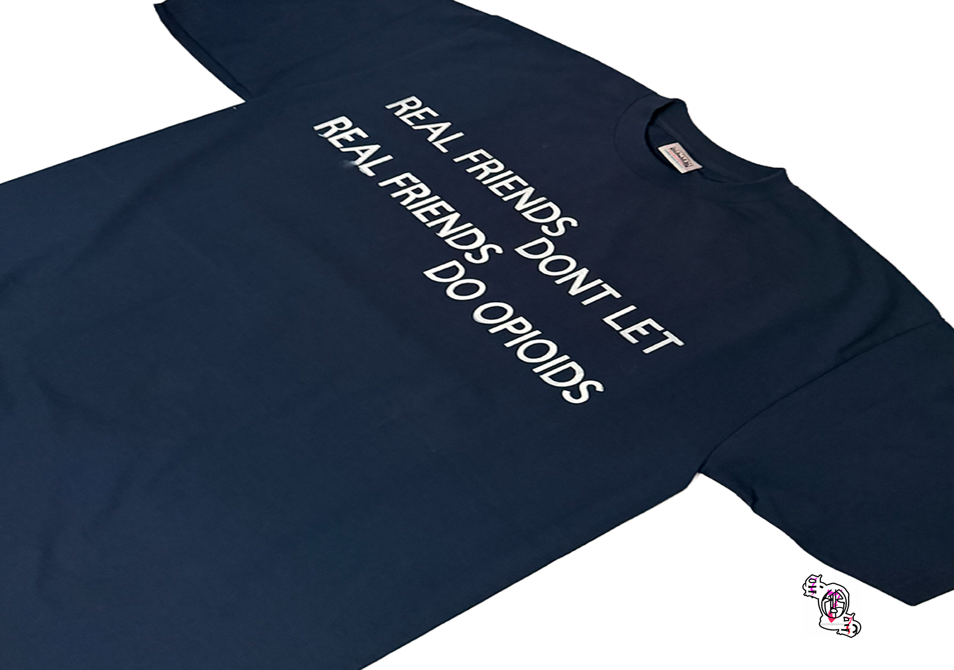 "Real Friends" Navy Pro Club Men's Heavyweight Cotton Short Sleeve Crew Neck T-Shirt