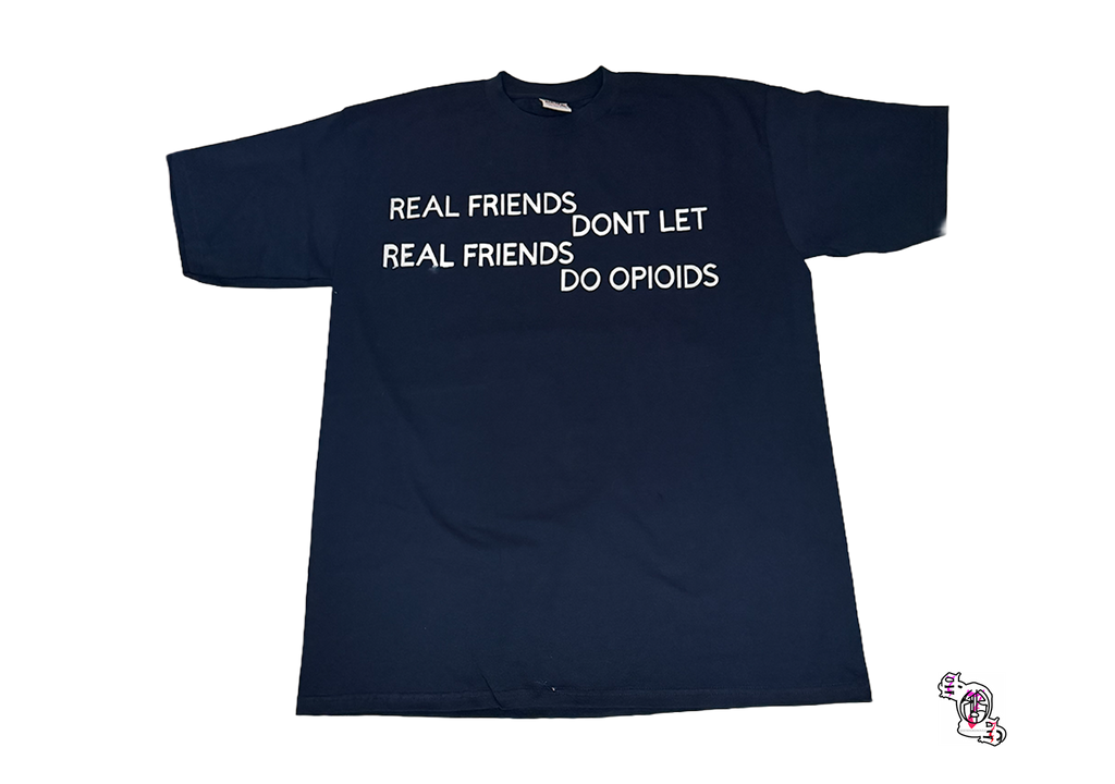 "Real Friends" Navy Pro Club Men's Heavyweight Cotton Short Sleeve Crew Neck T-Shirt