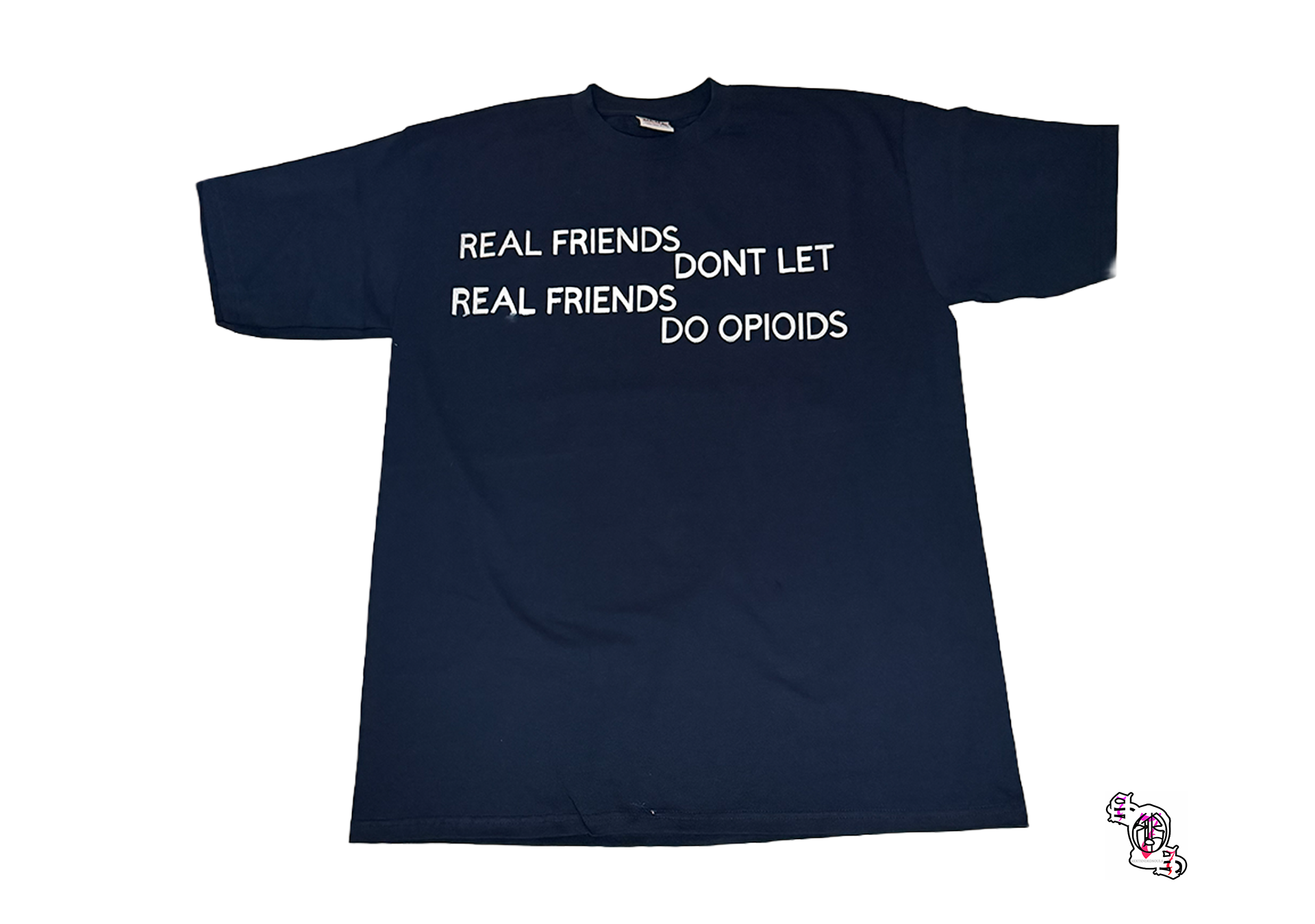 "Real Friends" Navy Pro Club Men's Heavyweight Cotton Short Sleeve Crew Neck T-Shirt