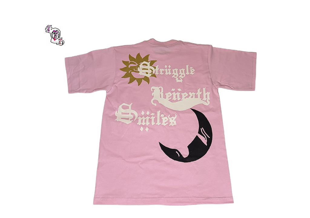 "Struggle Beneath Smiles" Pink Pro Club Men's Heavyweight Cotton Short Sleeve Crew Neck T-Shirt