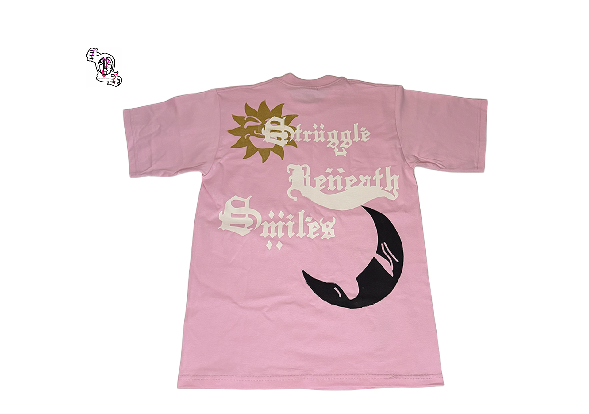 "Struggle Beneath Smiles" Pink Pro Club Men's Heavyweight Cotton Short Sleeve Crew Neck T-Shirt