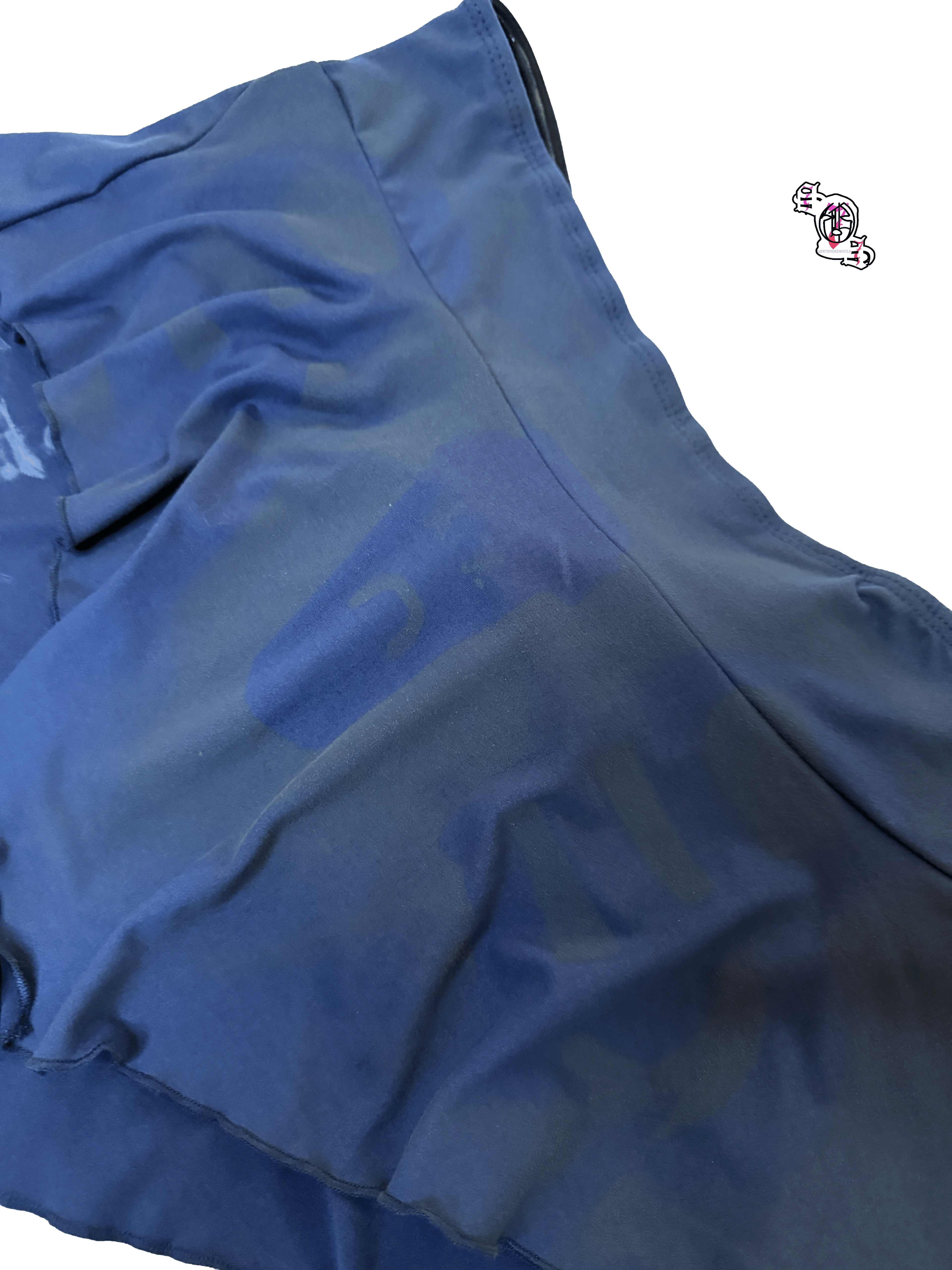 "SOS Sun and Moon" Blue SHEIN MOD Sleeveless Solid Color Tight Top With Pointed Hem And Bow Collar