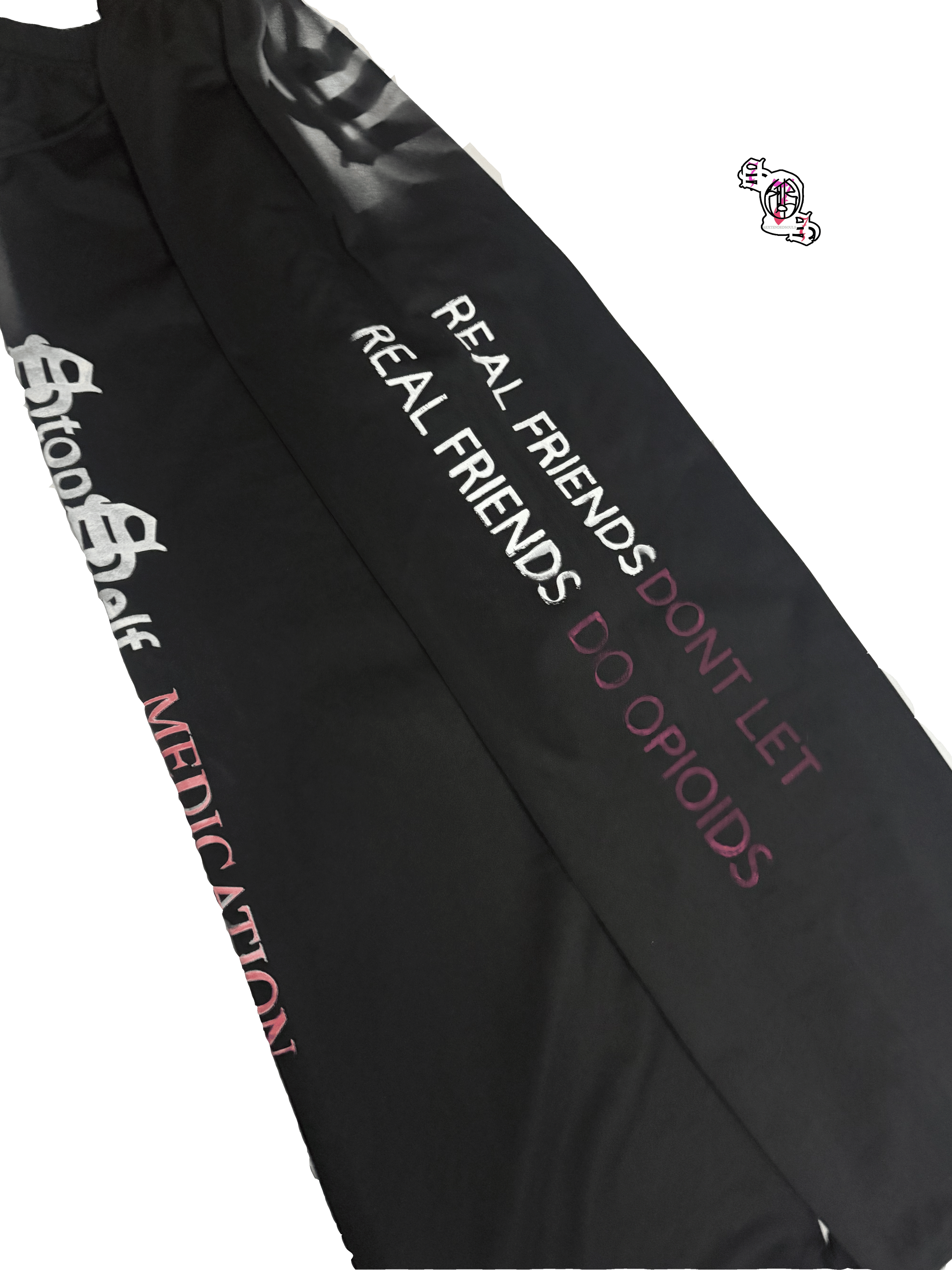 "SOS Stop Self Medication" Black SHEIN LUNE Women's Casual Plush Hoodie With Drawstring Waist And Cuffed Pants