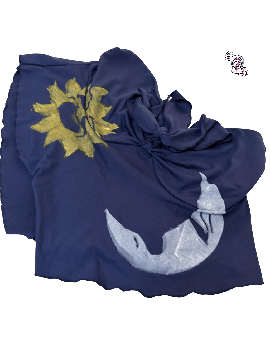 "SOS Sun and Moon" Blue SHEIN MOD Sleeveless Solid Color Tight Top With Pointed Hem And Bow Collar